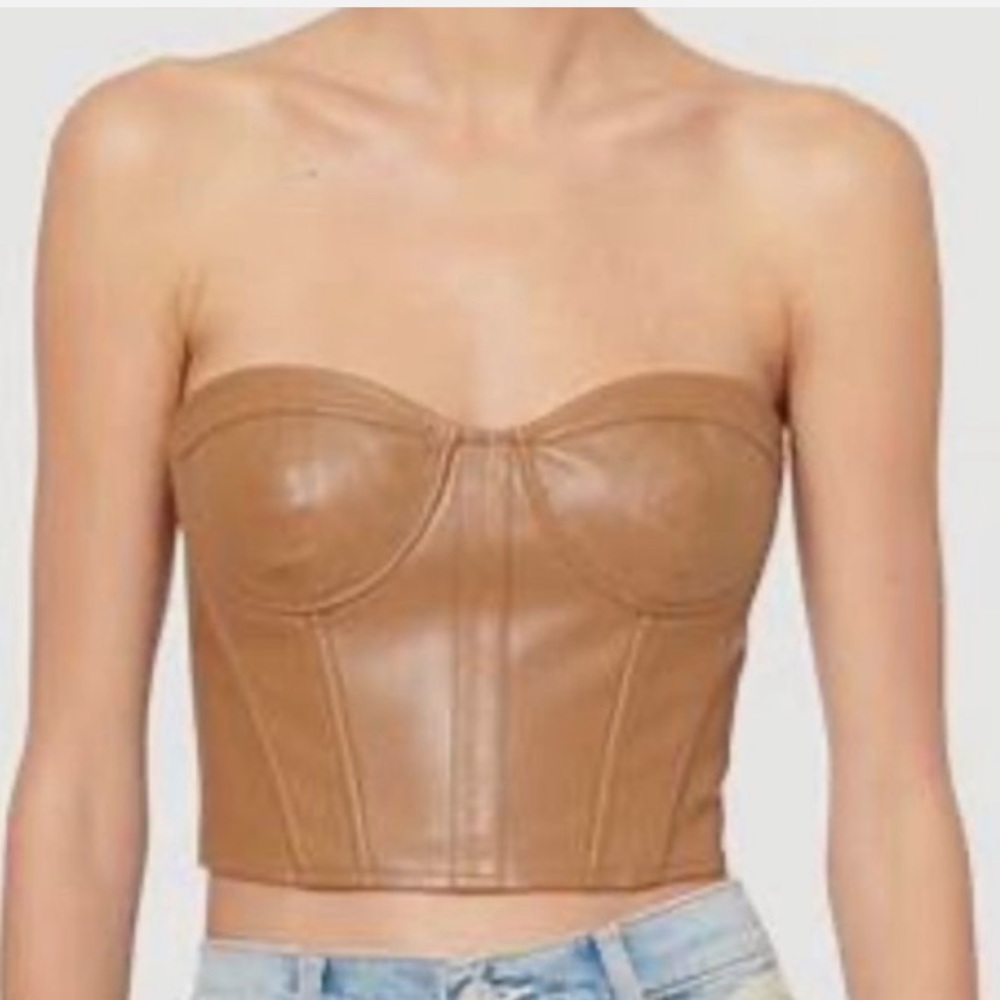 NWT! CAMI Elloise Faux Leather Bustier Top in Caramel